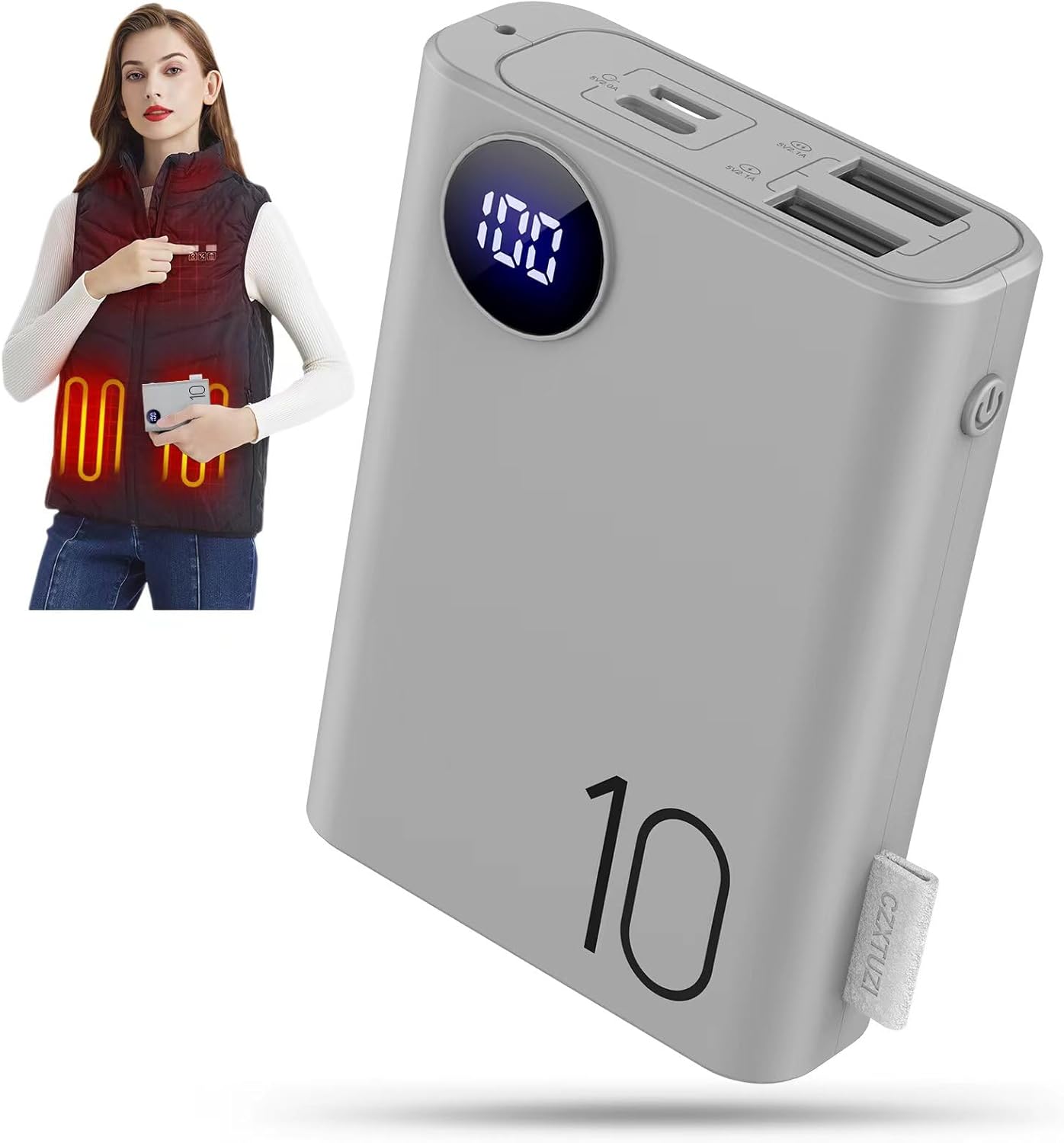 Banco de energía de 5 V 2 A para chaleco calentado, tamaño de paquete de 10000 mAh, batería de chaqueta calentada, cargador portátil con pantalla