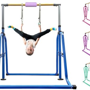 Barra horizontal de gimnasia plegable y móvil con anillos, barra de kip junior expandible de altura ajustable de 3 a 5 pies para el hogar, equipo de Barra horizontal de gimnasia plegable y móvil con anillos, barra de kip junior expandible de altura ajustable de 3 a 5 pies para el hogar, equipo de