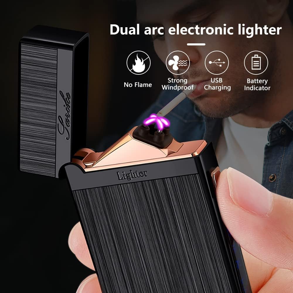 Encendedor eléctrico, encendedor recargable por USB, encendedor de plasma de doble arco, encendedor sin llama a prueba de viento, encendedor de