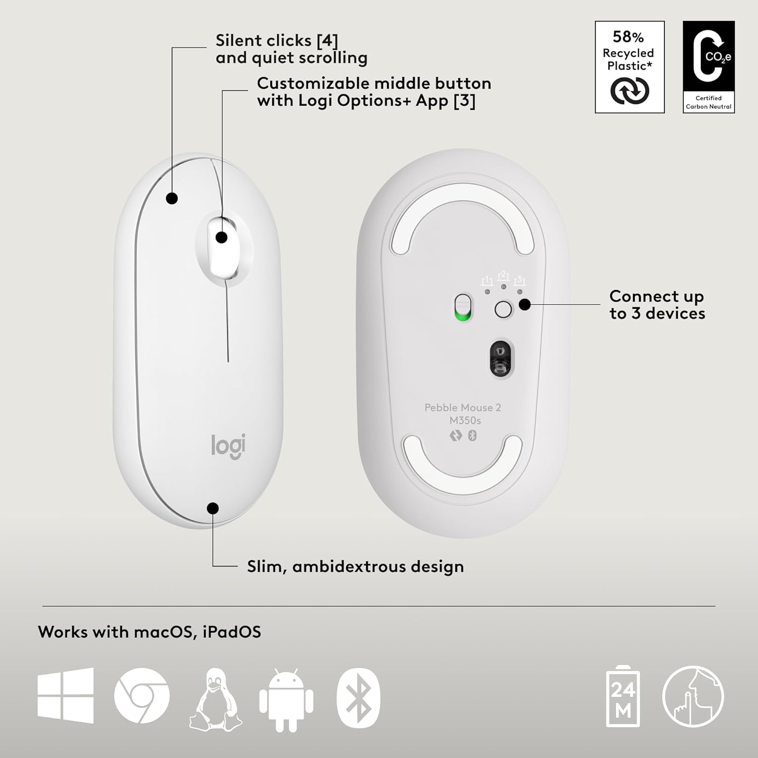 Logitech Pebble 2 Combo para Mac, teclado y mouse inalámbricos, delgado, silencioso y portátil, personalizable, mouse y teclado Bluetooth, fácil de