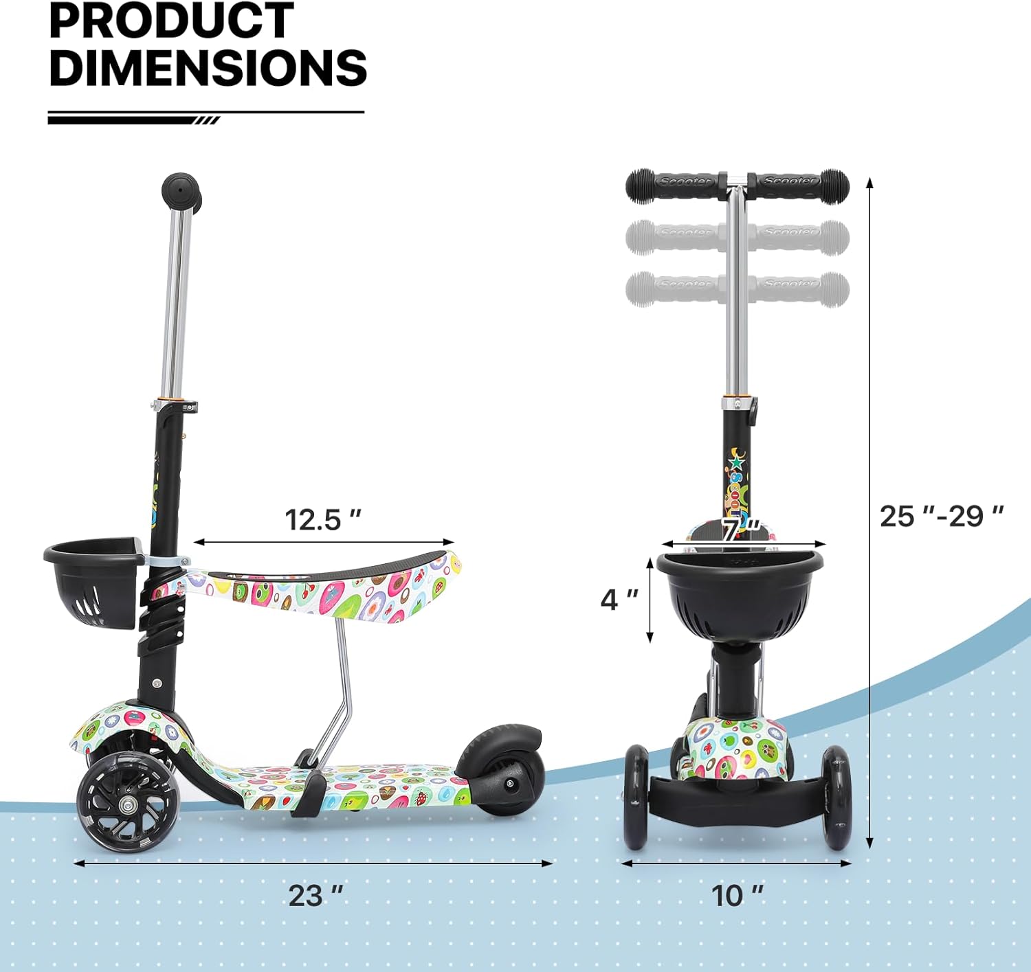 MADOG Toddler 3-Wheel Mini Scooters for Kids 3-5, 2-in-1 Height Adjustable Boys and Girls Scooter with Light Up Wheels