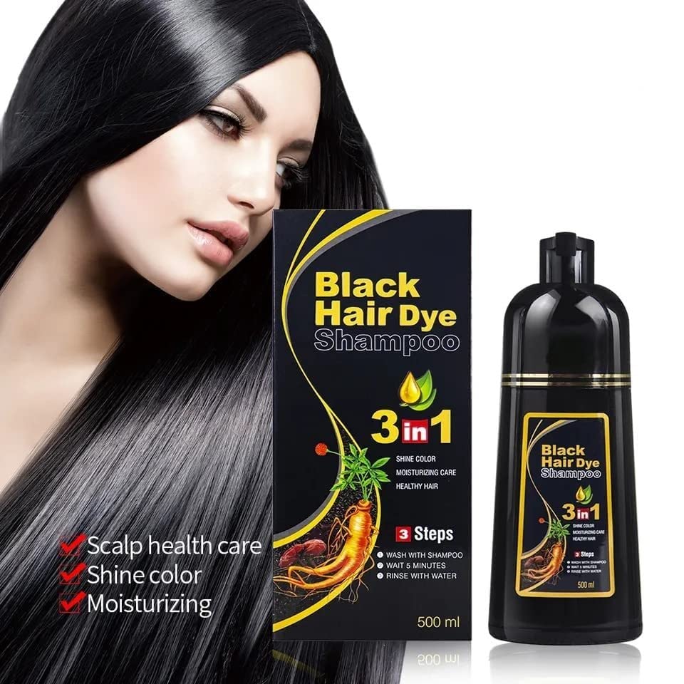 Champú de color negro instantáneo para cabello gris, champú fácil de teñir el cabello, 3 en 1, permanente, 100% cobertura de canas, coloración