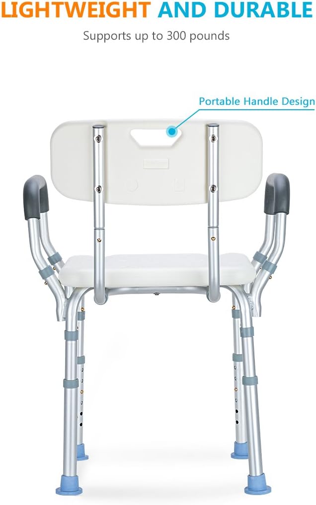 OasisSpace Silla de ducha resistente con respaldo  Silla de bañera con brazos para discapacitados, discapacitados, personas mayores y ancianos  Asas