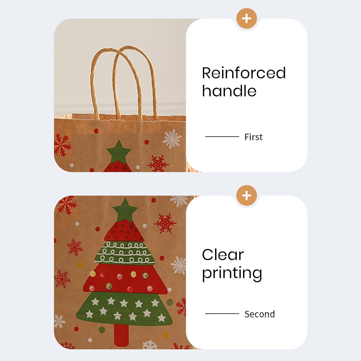 Tainrunse 12 bolsas de papel kraft con asa, trineo de alce, sombrero de árbol, patrón reutilizable, golosina, regalo, bolsas de embalaje A 10.6 in