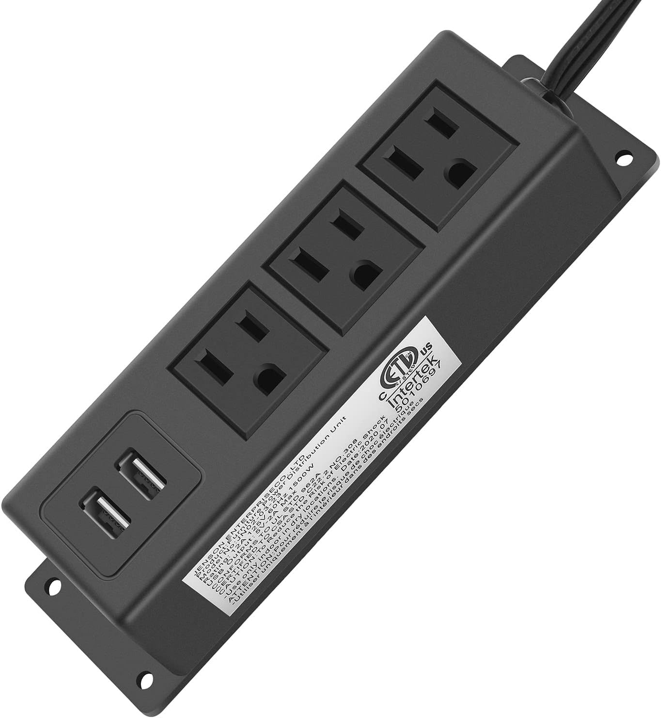 CCCEI Regleta de toma de corriente de montaje en pared con USB, enchufe plano grande para colocar debajo del escritorio, regleta de alimentación de
