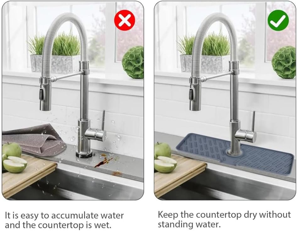 Karlsitek Slope – Protector contra salpicaduras para fregadero de cocina, tapete de silicona con pendiente de 18 x 6 pulgadas, tapete para fregadero