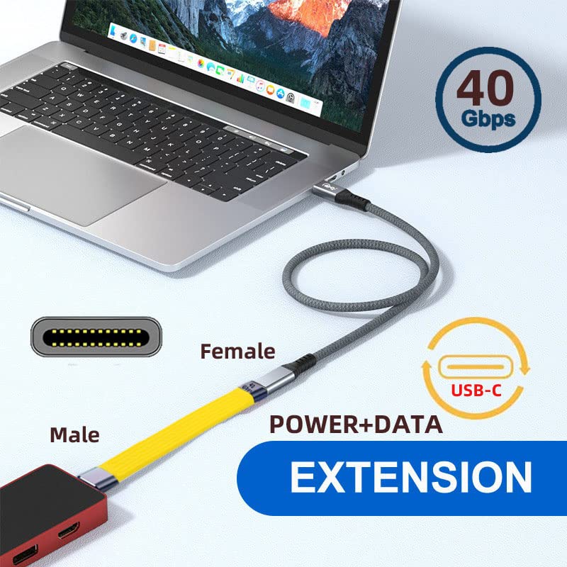 CY Cable USB4 macho a hembra Cable de extensión 5.1 in USB4.0 delgado plano macho toF 40Gbps con carga de 100 W y 8K 60Hz