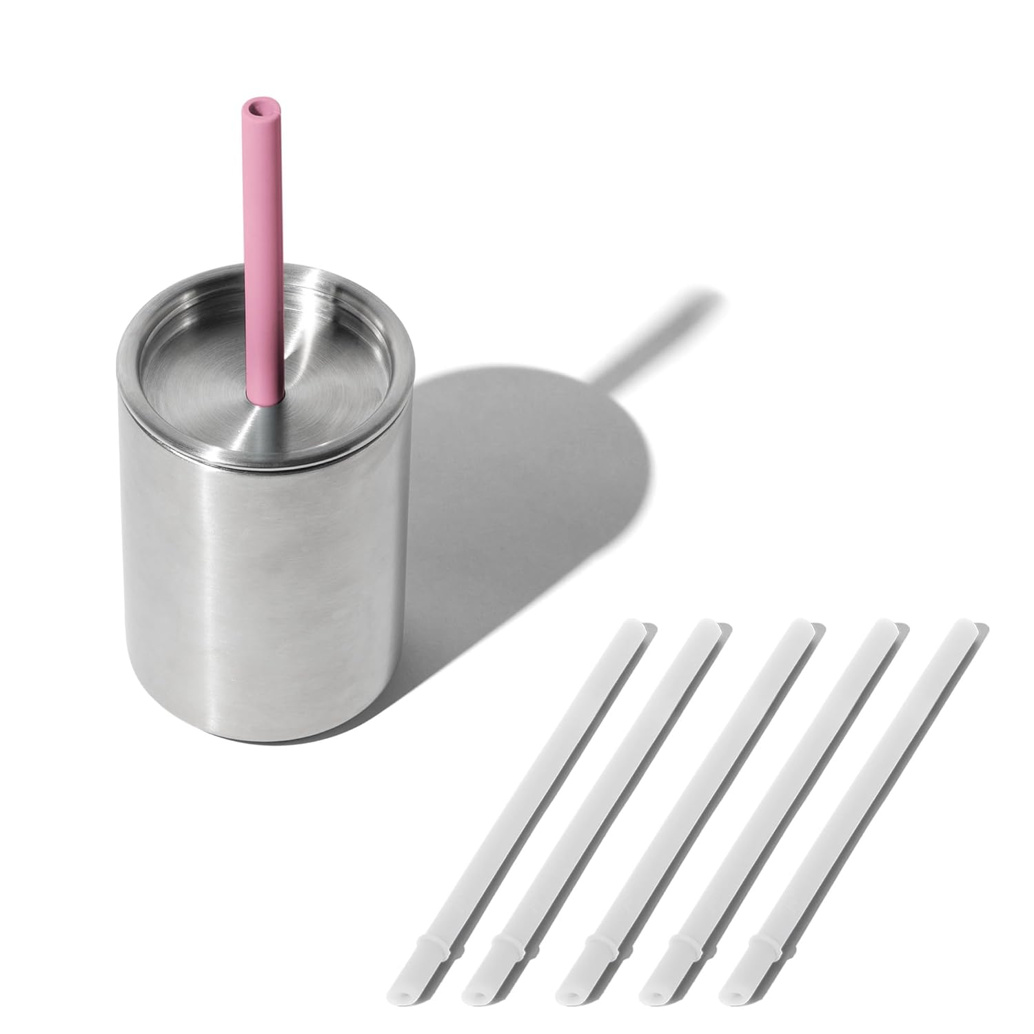 Avanchy Taza para bebé con 5 pajitas, tazas de entrenamiento para bebés y niños pequeños, destete LED para bebés, 6+ meses, acero inoxidable, rosa