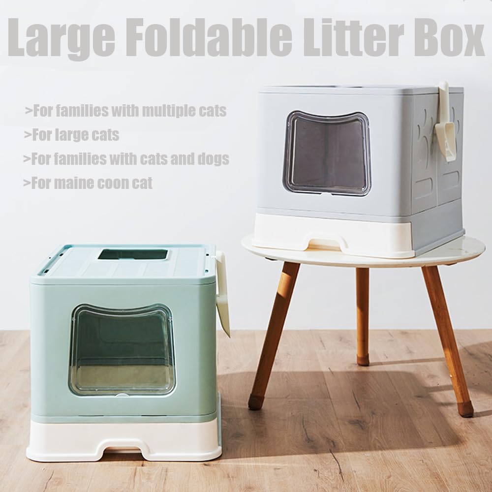 Vealind Caja de arena extragrande para gatos con tapa para gatos grandes o gatitos, caja de arena plegable con cuchara para varios gatos, caja de
