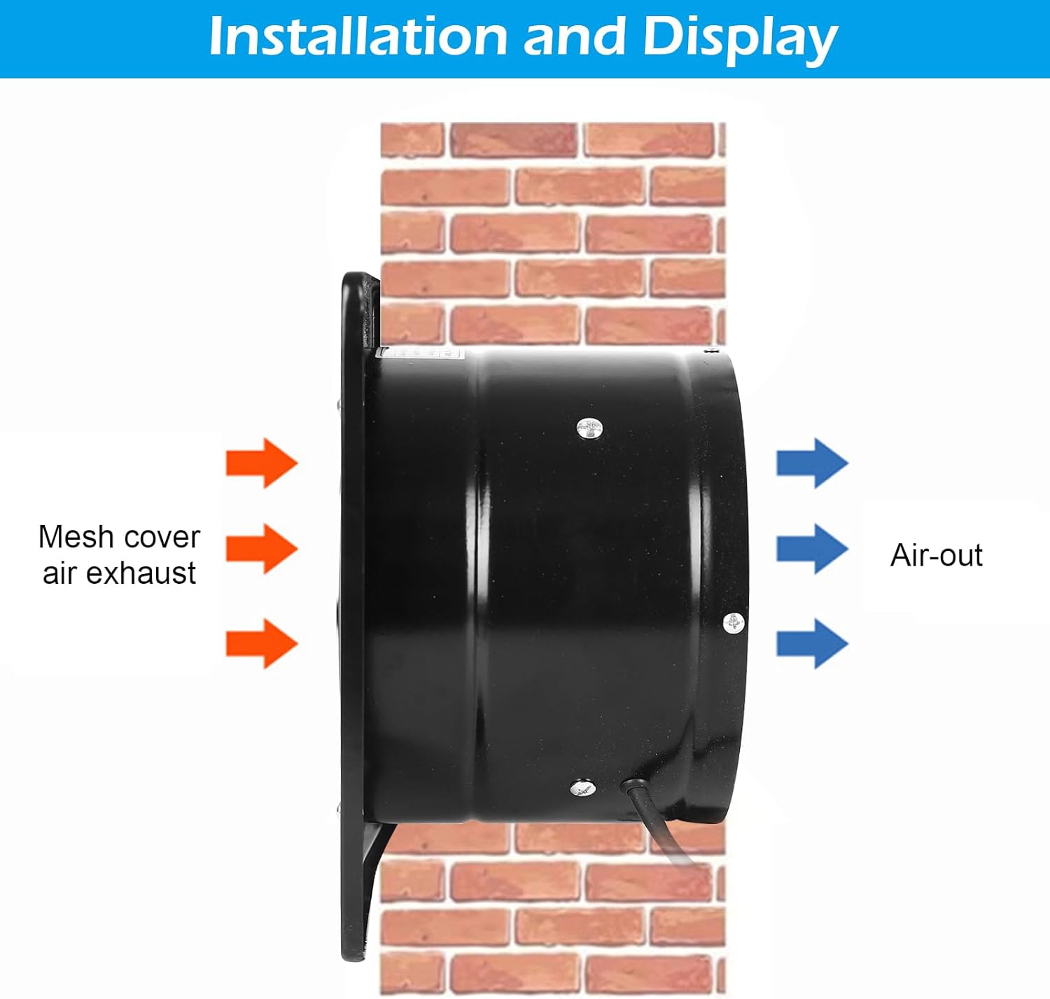 Ventilador de escape con enchufe, ventilador de ventilación a través de la pared de 10 pulgadas 1088CFM con motor de cobre puro ligero, para
