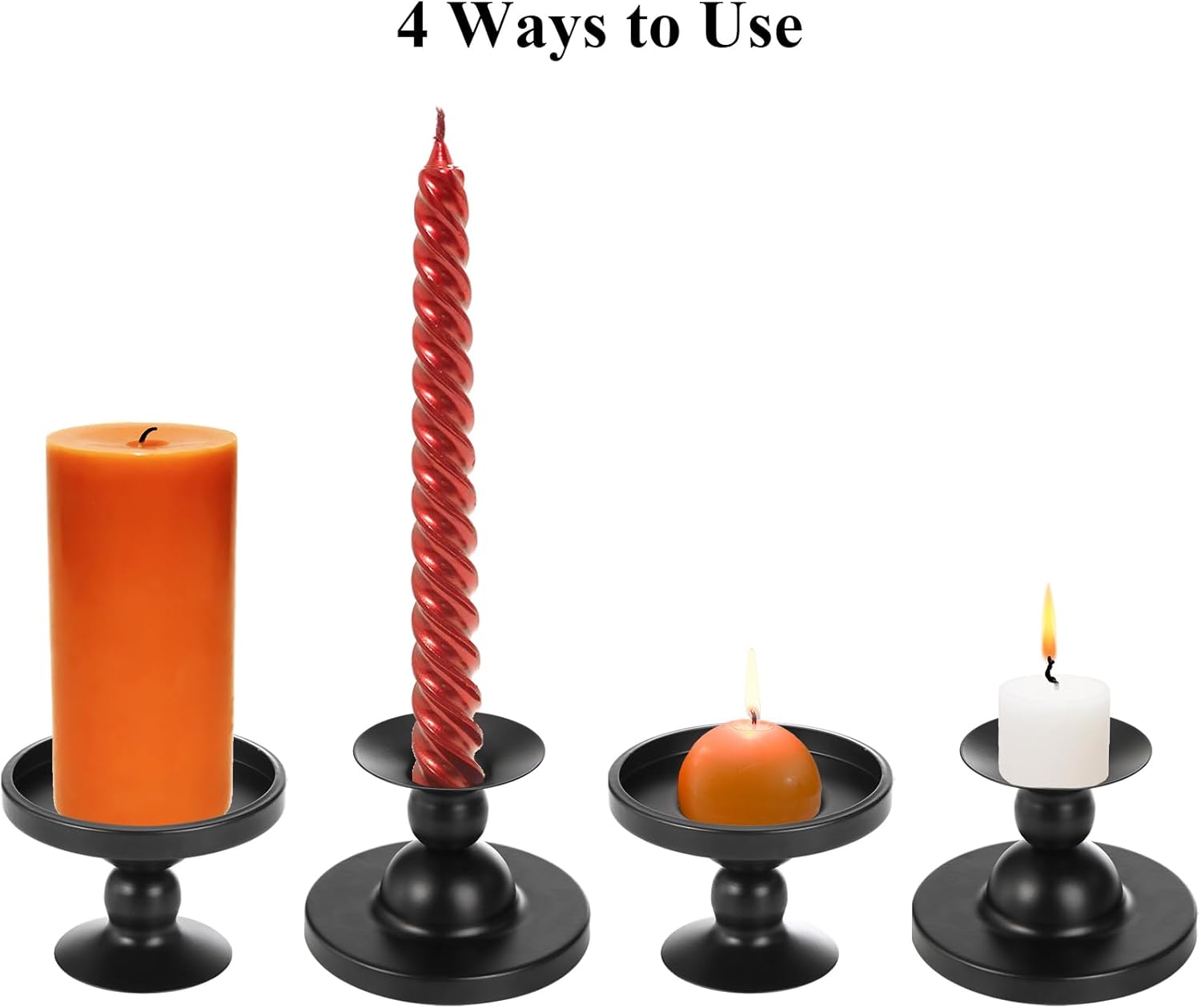 Foraineam Paquete de 4 portavelas de metal, portavelas negros para velas de pilar cónico, portavelas cónico corto de hierro, soporte de vela para