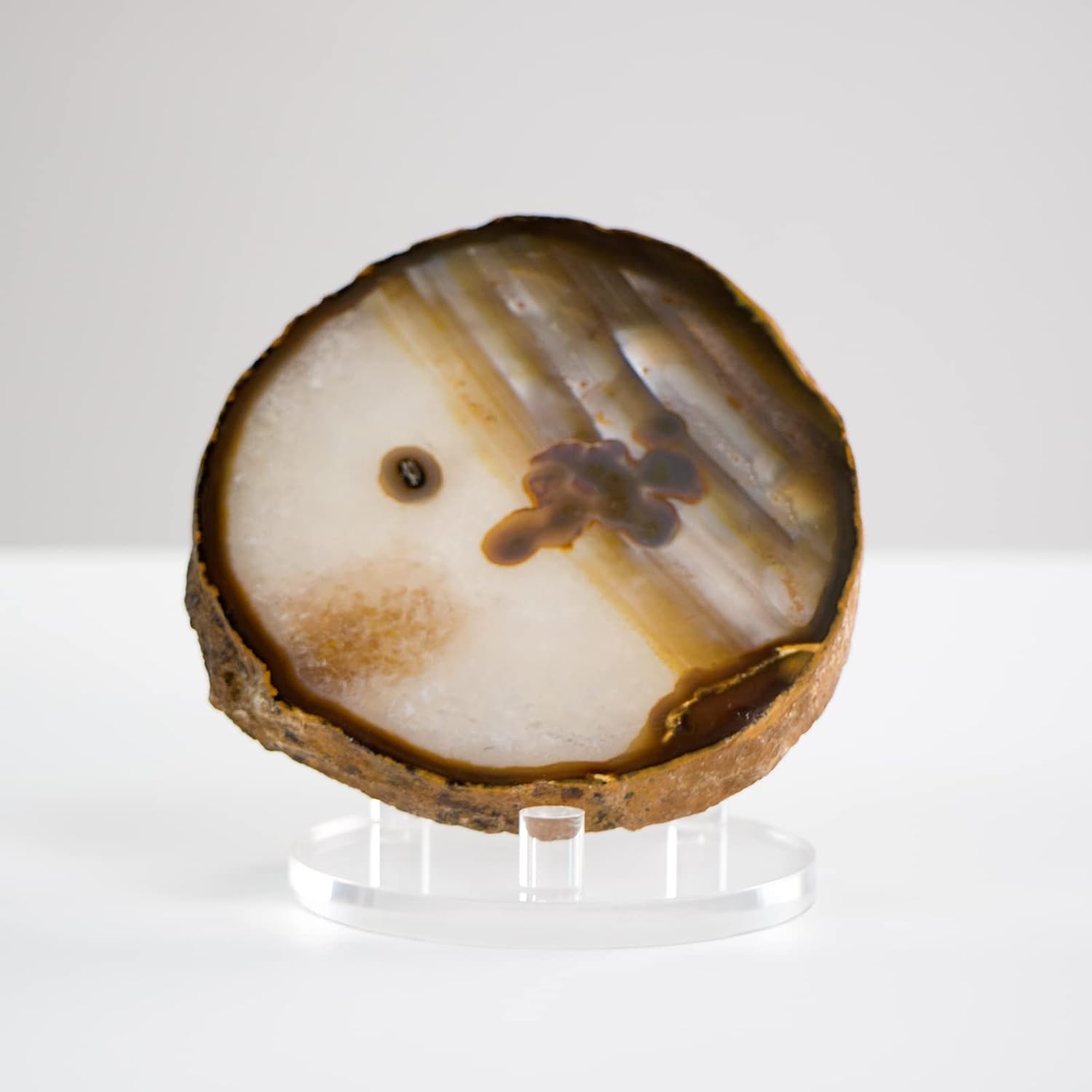 Soporte de exhibición de rocas de acrílico transparente, 4.3 pulgadas, tres clavijas, caballetes de exhibición redondos de acrílico para rodajas de