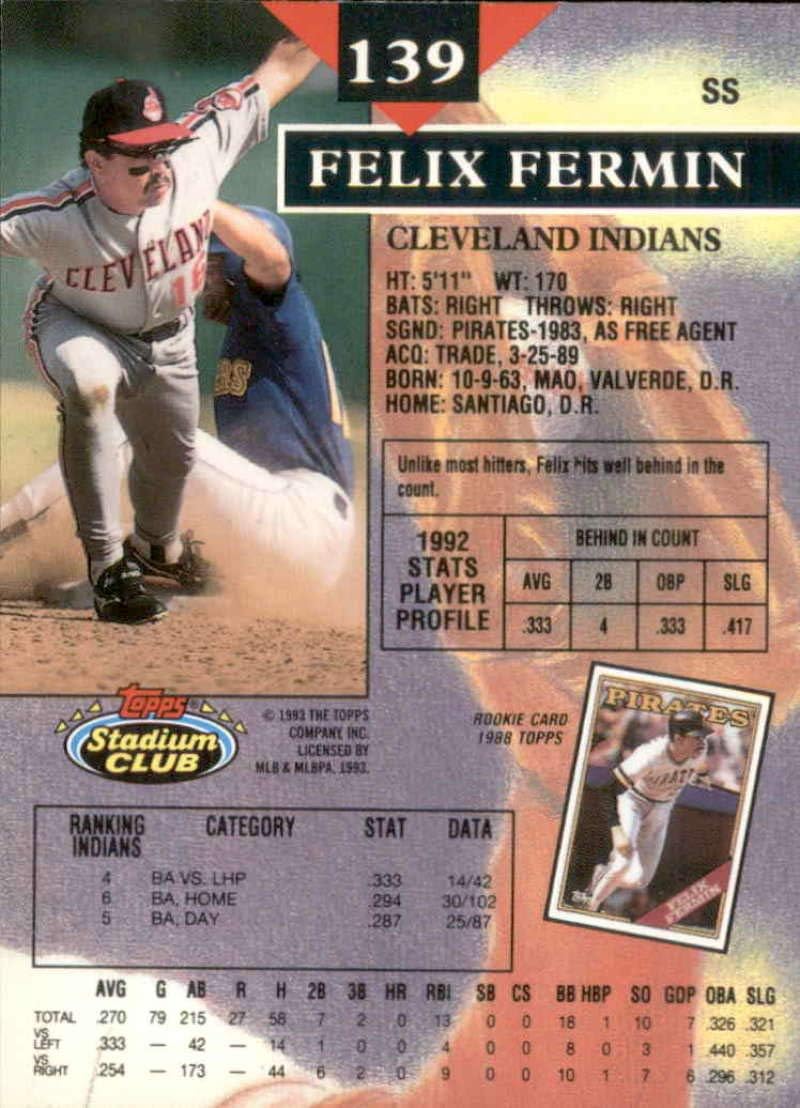 Baseball MLB 1993 Stadium Club #139 Felix Fermin VG Indians