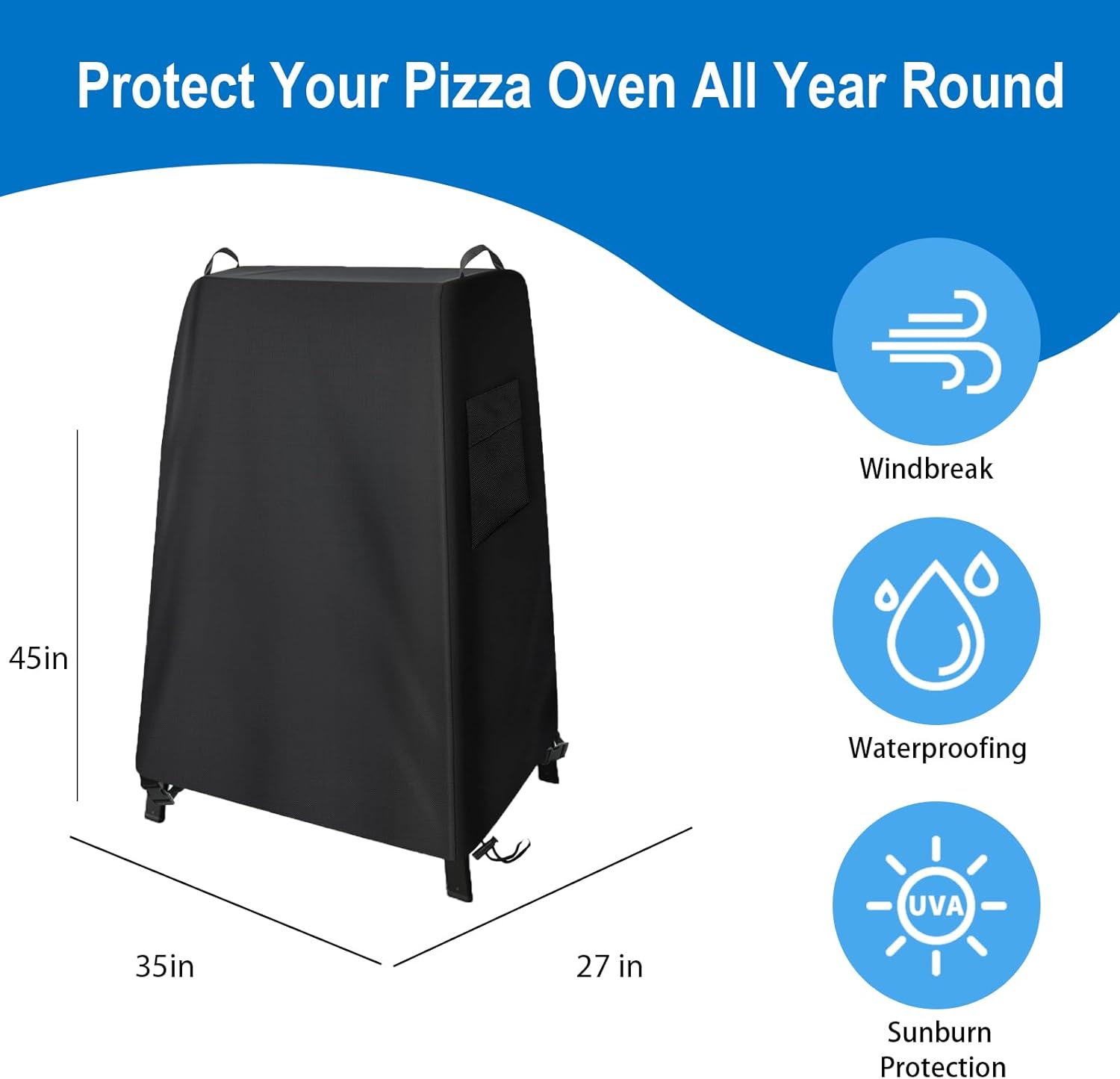YZNKLXF Funda para horno de pizza Ninja OO101 Woodfire Series para soporte al aire libre, con bolsillos y asa, negro, accesorios para horno de pizza