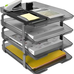Acrimet Bandeja tradicional de 4 niveles de carga frontal de plástico organizador de archivos de escritorio (color ahumado) Acrimet Bandeja tradicional de 4 niveles de carga frontal de plástico organizador de archivos de escritorio (color ahumado)