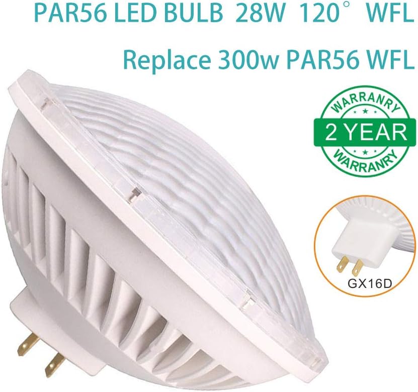 BAOMING Bombilla LED Par56 regulable de 28 W, blanco cálido suave (2700  3000 K) base GX16D de 120 V, luz de inundación ancha de 120, luz halógena
