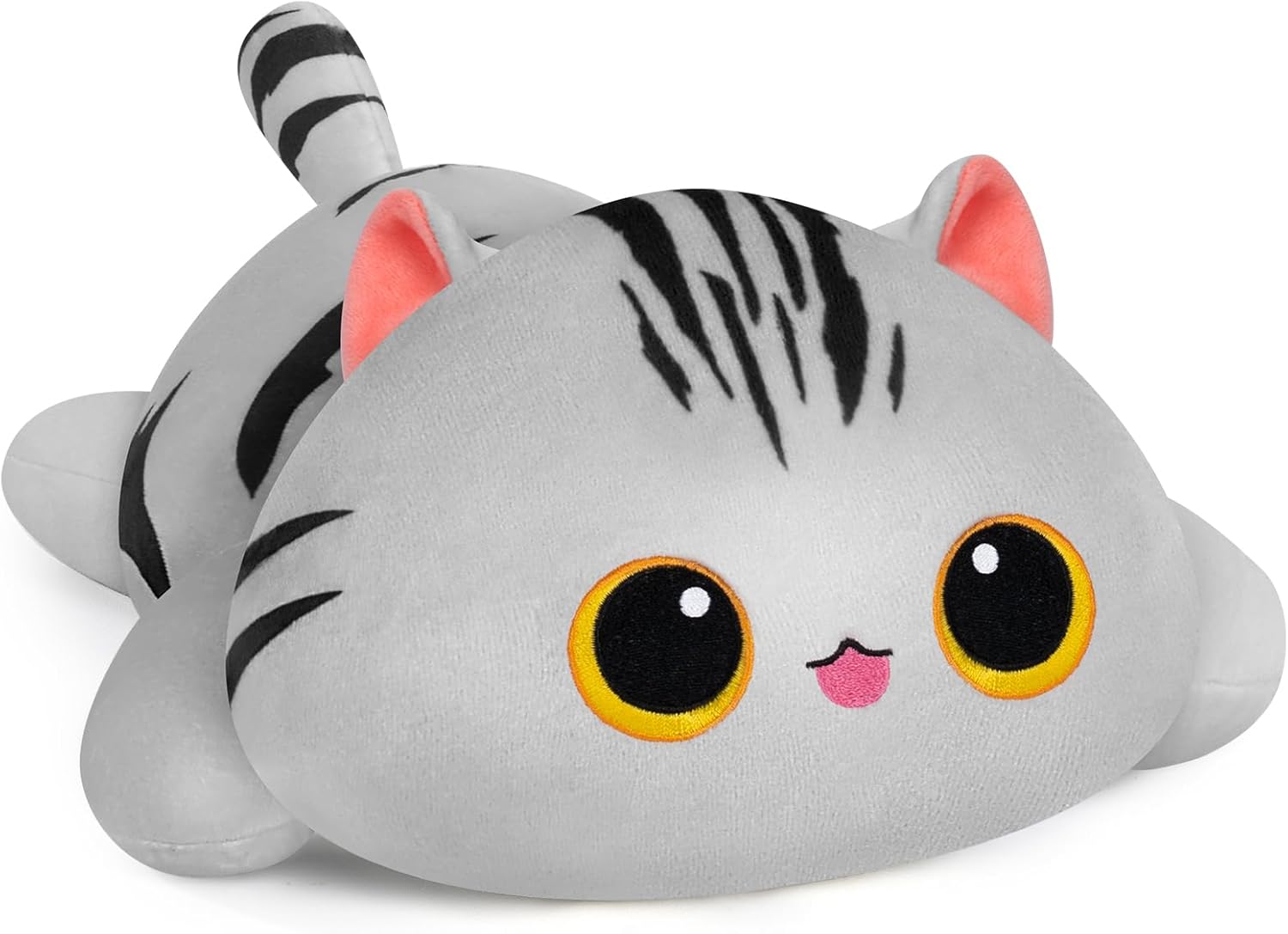 Linda almohada de felpa con diseño de gato, juguetes de peluche Kawaii a rayas grises de gato, peluches esponjosos, almohada corporal para niños y