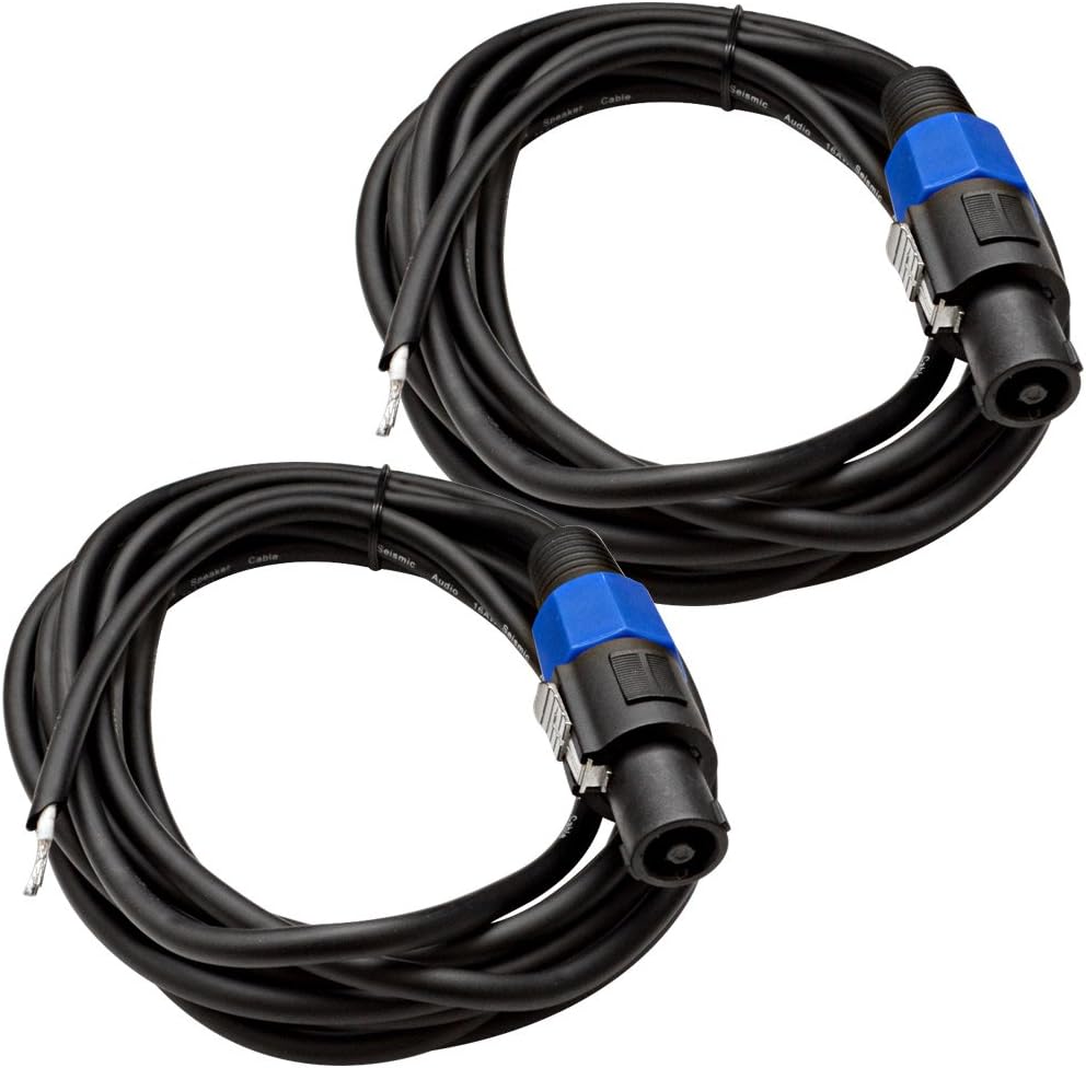 Seismic Audio SPRW15Pair – Cable de altavoz de cable crudo a Speakon de 15 pies, calibre 16, audio para el hogar