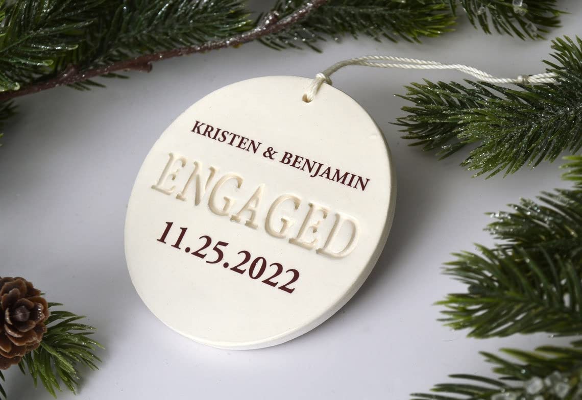 Engagement Ornament – Personalized With Names and Date – Engagement Gift or Christmas Gift, Custom Christmas Engaged Ornament