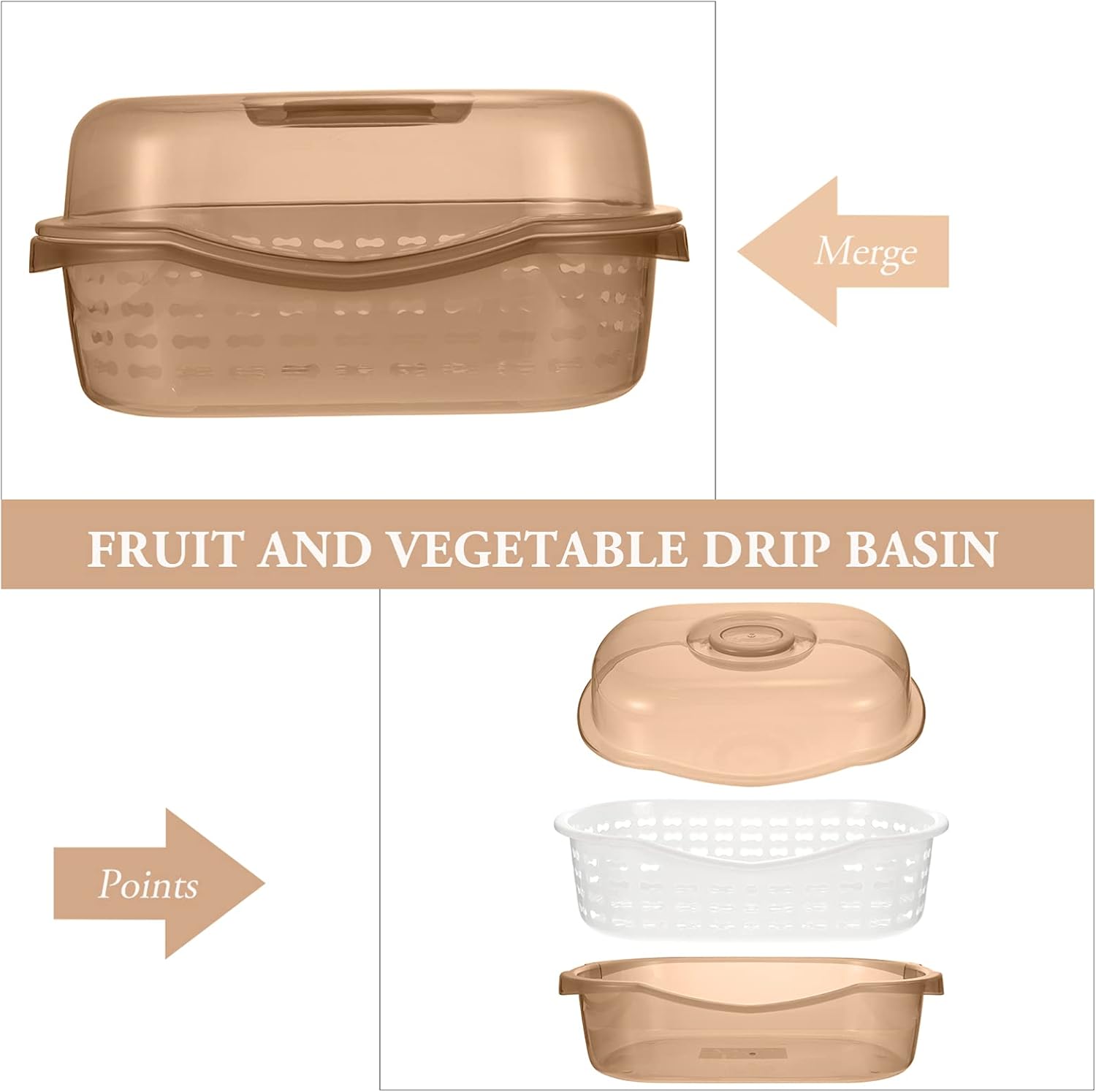 YARDWE Estante para tapa de cocina, colador con tapa, estante de secado de botellas, cesta de almacenamiento para frutas, verduras, color caqui,