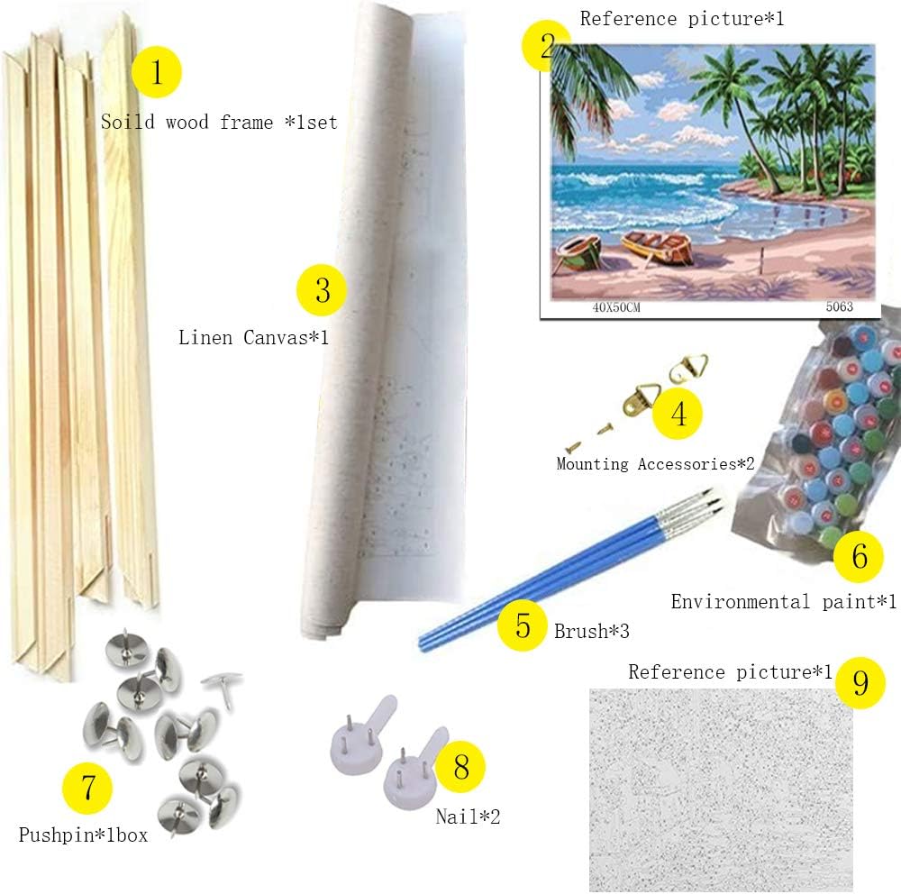 Tucocoo Kits de pintura floral de amapola por números con pinceles y pigmento acrílico sobre lienzo para adultos, hermosos jarrones, flores,