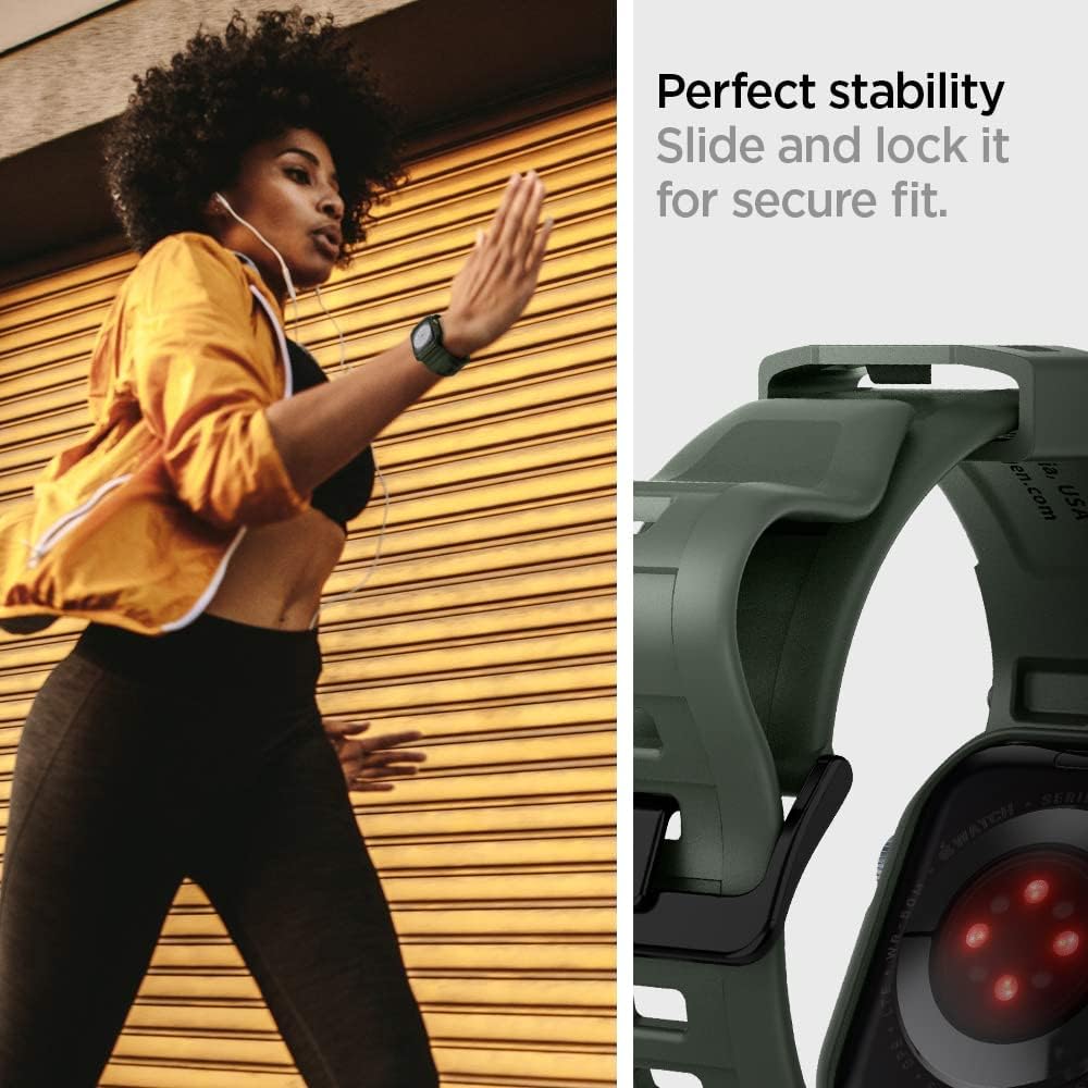 Spigen Rugged Armor Pro – Funda diseñada para Apple Watch con correa de las series 98SE276SE54 de 1.771.73 pulgadas, color verde militar