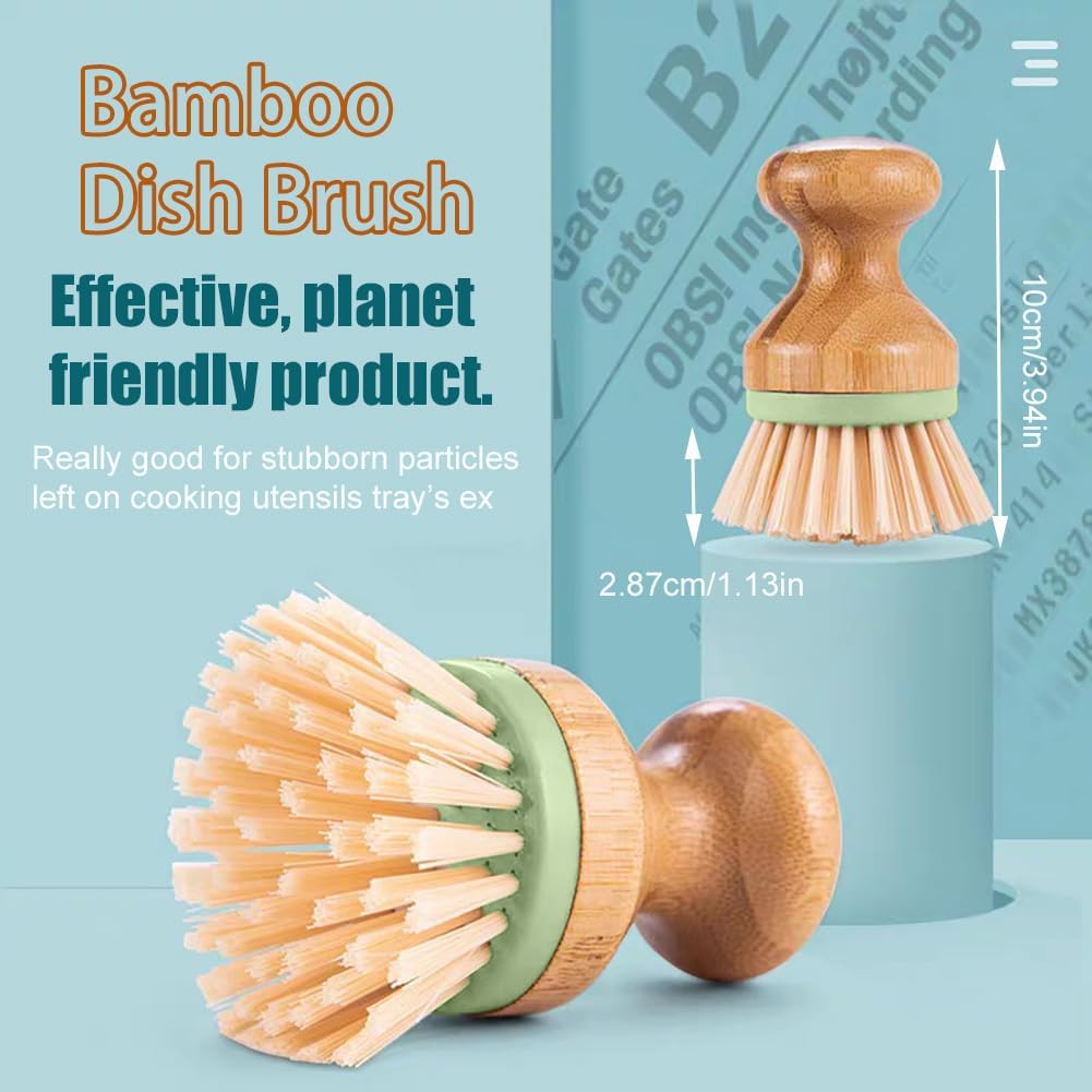Cepillo de bambú para platos de madera, cepillo de bambú para platos, cepillo de palma, adecuado para lavar platos (verde)
