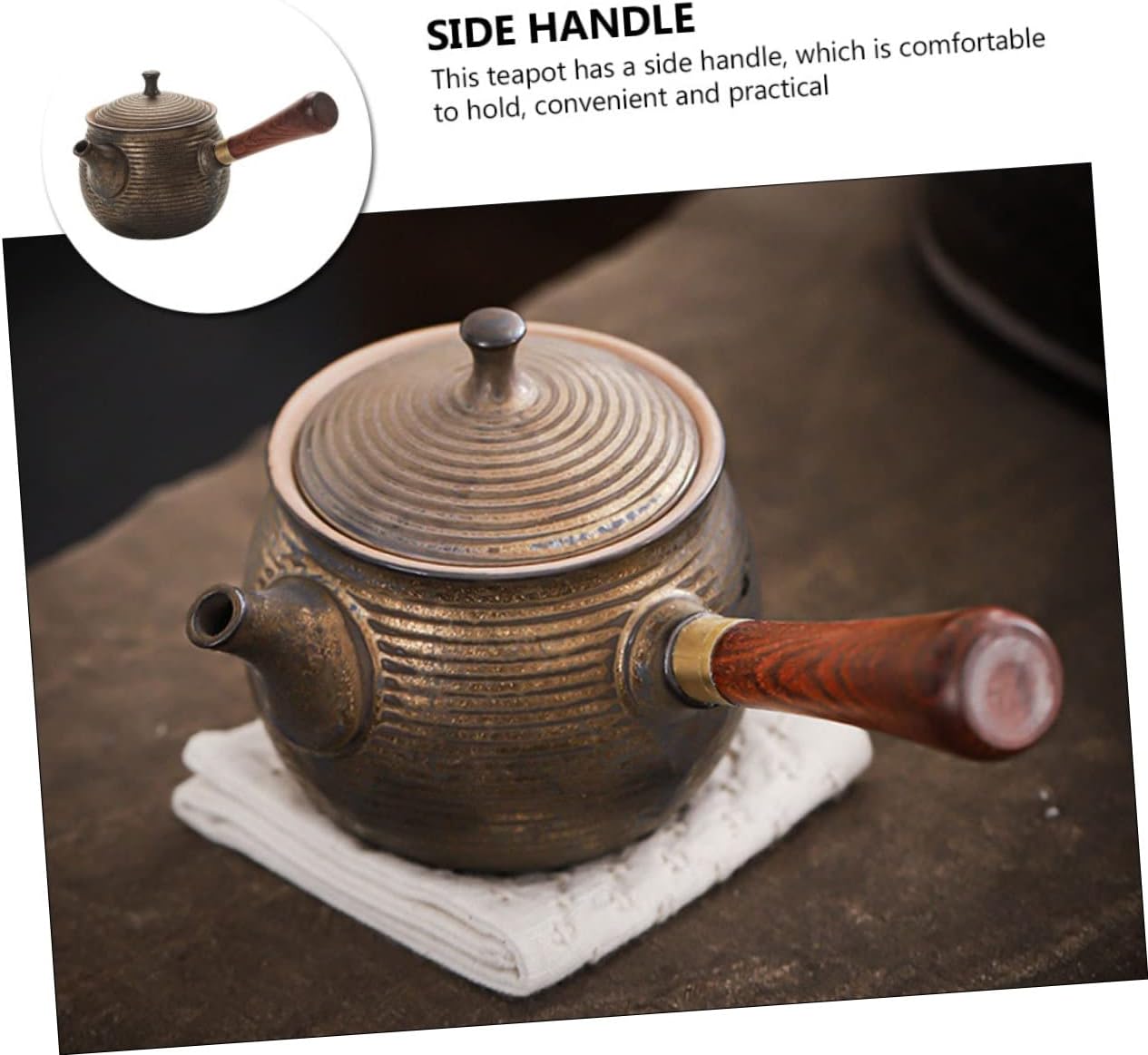 Hervidor de té Olla de cerámica con mango lateral Olla de té japonesa Juego de té de China Juego de té vintage Juego de té suelto Tetera de