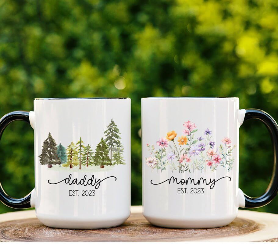 Juego de 2 tazas personalizadas para padres nuevos, papá 2023, mamá est 2023, mamá est 2023, regalo de primera vez, regalo para papá nuevo, juego de