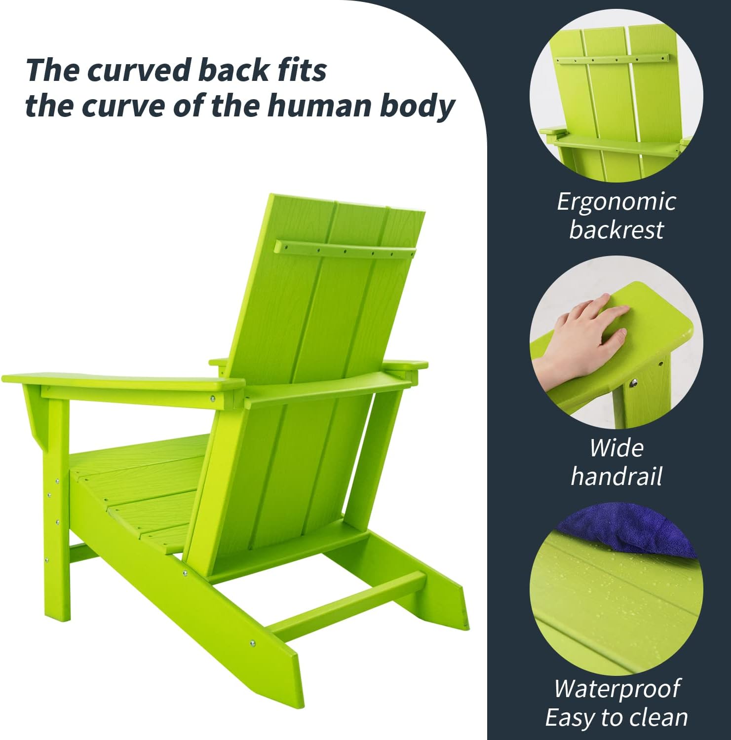 Silla Adirondack moderna HDPE, silla Adirondack de gran tamaño con respaldo curvo, asiento para hoguera, resistente a la intemperie, textura de