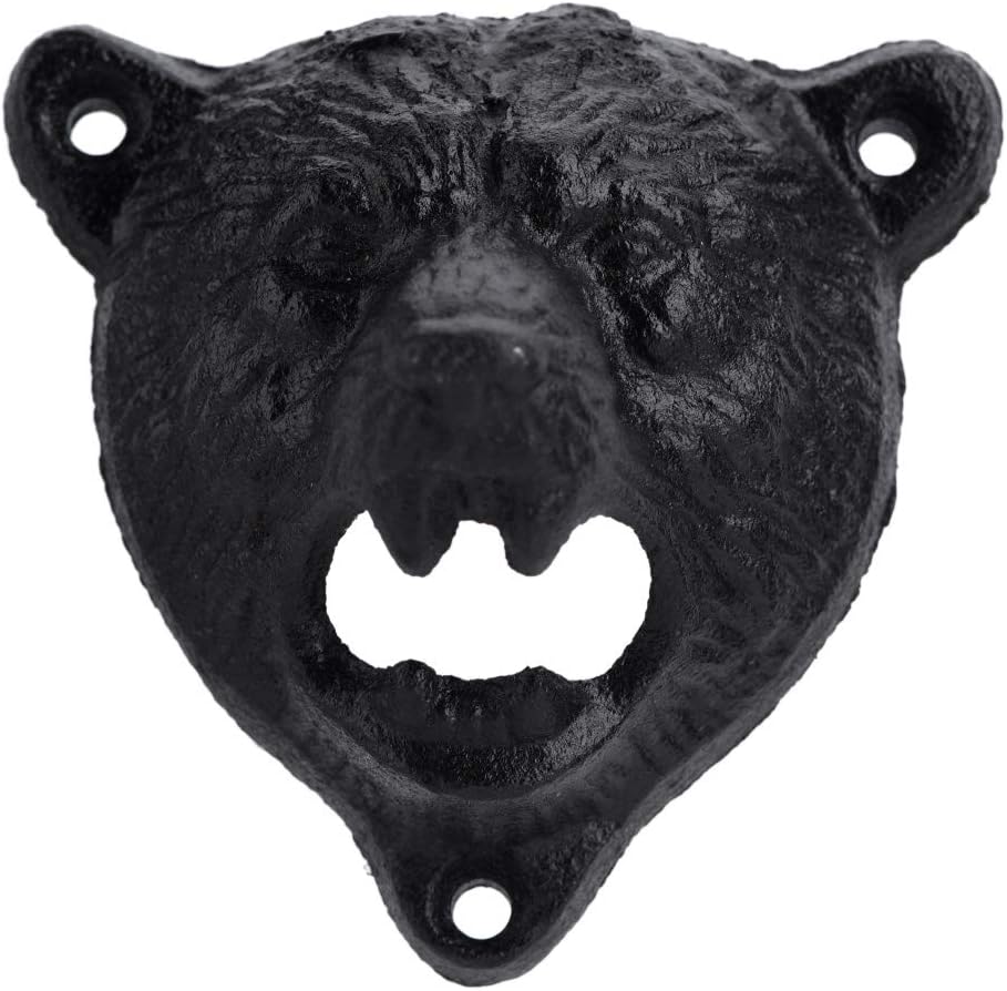 Raguso Abridor de hierro en forma de oso negro abridor de botellas de vidrio de soda de cerveza montado en la pared, herramientas de apertura de