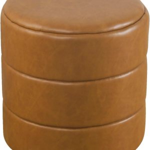 HomePop Otomana redonda tapizada de piel sintética para decoración del hogar Reposapiés otomana – Carmel Brown HomePop Otomana redonda tapizada de piel sintética para decoración del hogar Reposapiés otomana – Carmel Brown