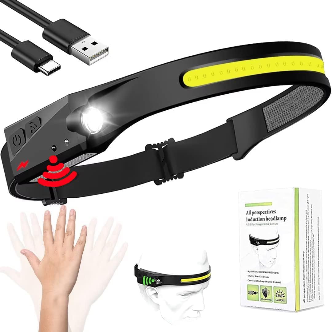 Delfi – Lámpara de tira Pro, 230 de haz ancho LED Everlyte linterna frontal con inducción de todas las perspectivas, luz de diadema, sensor de