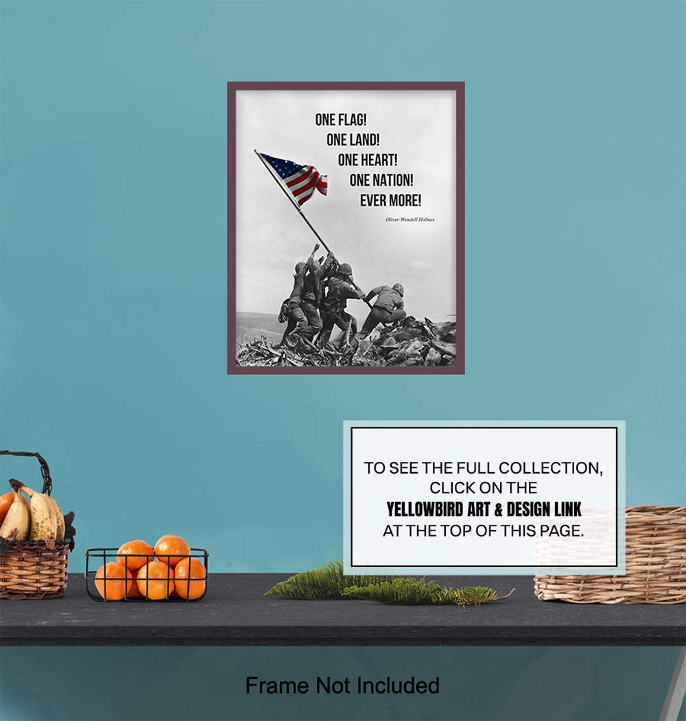 American Flag Wall Art – Marine Flag – Iwo Jima Wall Art Decorations – Marine Corps Photo – Patriotic Gifts for Men, Military Veterans – Office,