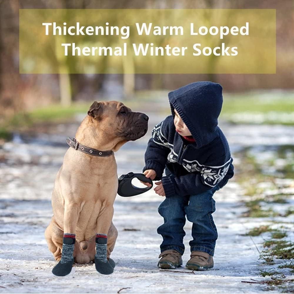 Mihachi Calcetines para perros, suela de goma, protectores de patas con correas, control de tracción, antideslizantes, impermeables, protectores de