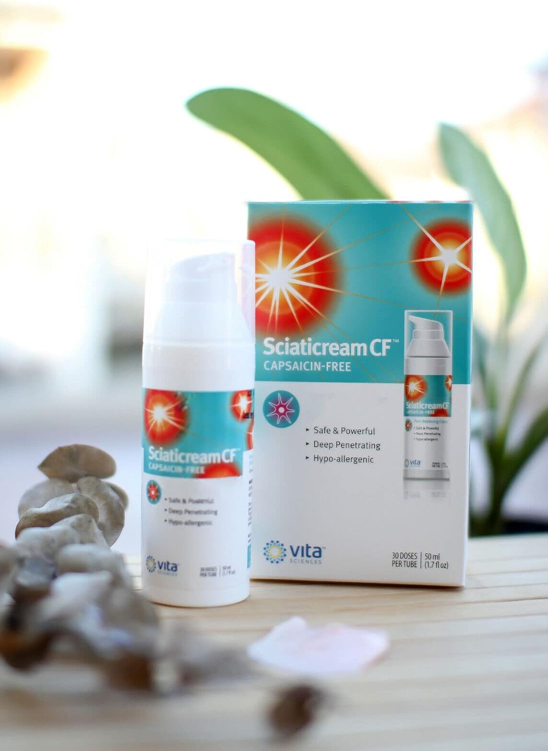 Vita Sciences Sciaticream CF Crema calmante rápida para el nervio ciático con base de árnica, B1, B5, B6, MSM, aloe y aceite de coco. Sin