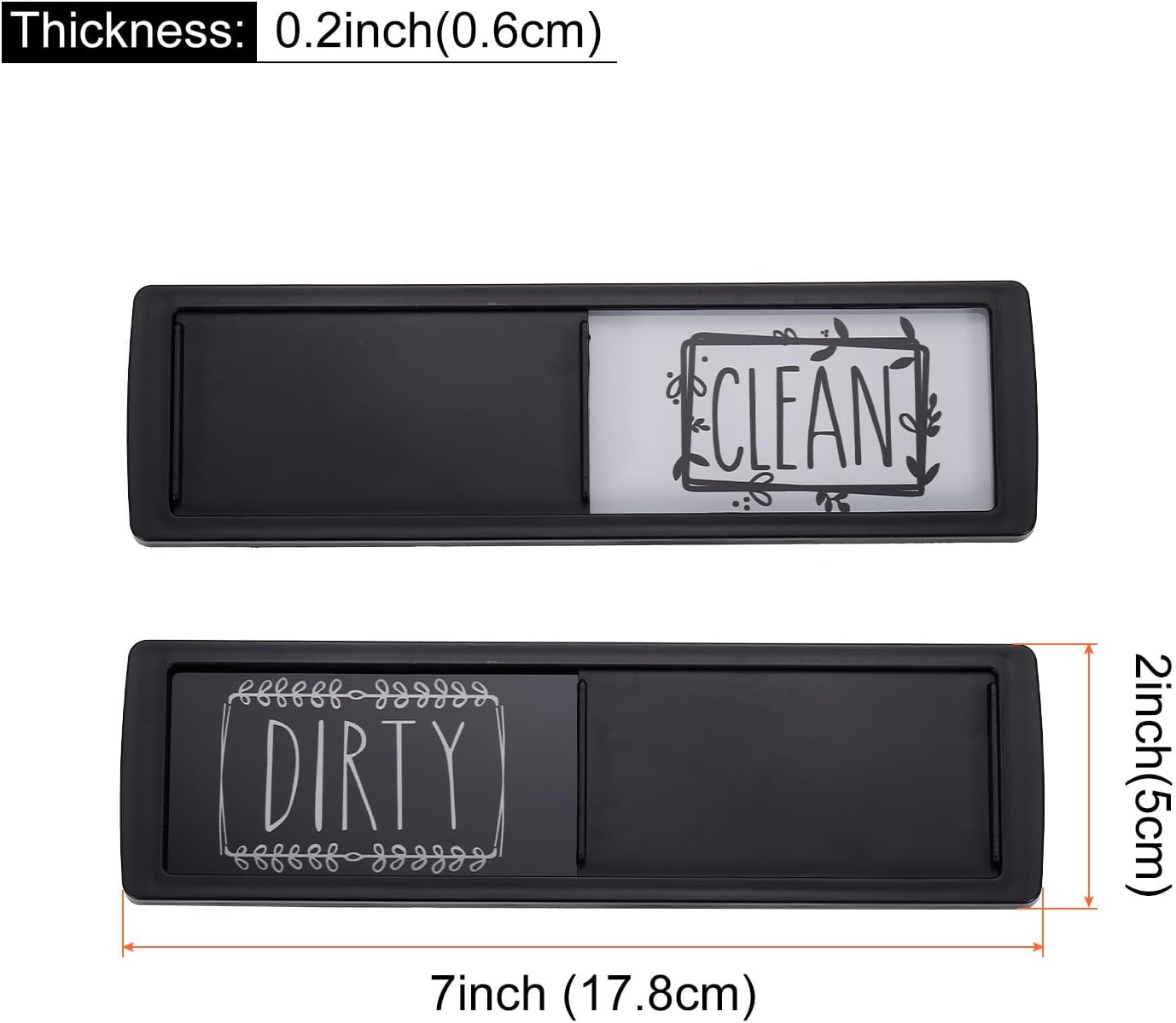 MECCANIXITY Imán para lavavajillas Clean Dirty Sign negro enmarcado rectangular negro-blanco, goma opcional, magnético para lavavajillas, accesorios