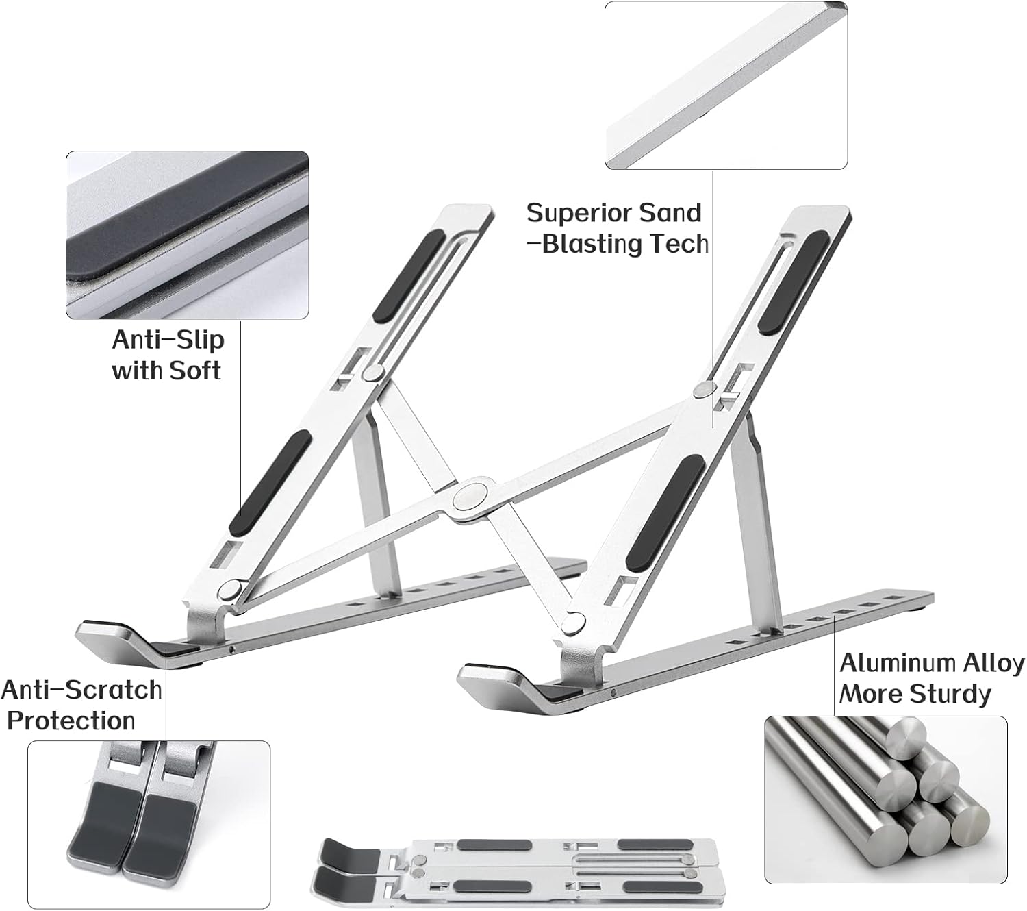 Laptop Stand for Desk,Adjustable Height Foldable Portable Dj Laptop Stand,Computer Stand,Ergonomic Aluminum Laptop Stands,Compatible 10-15″ MacBook