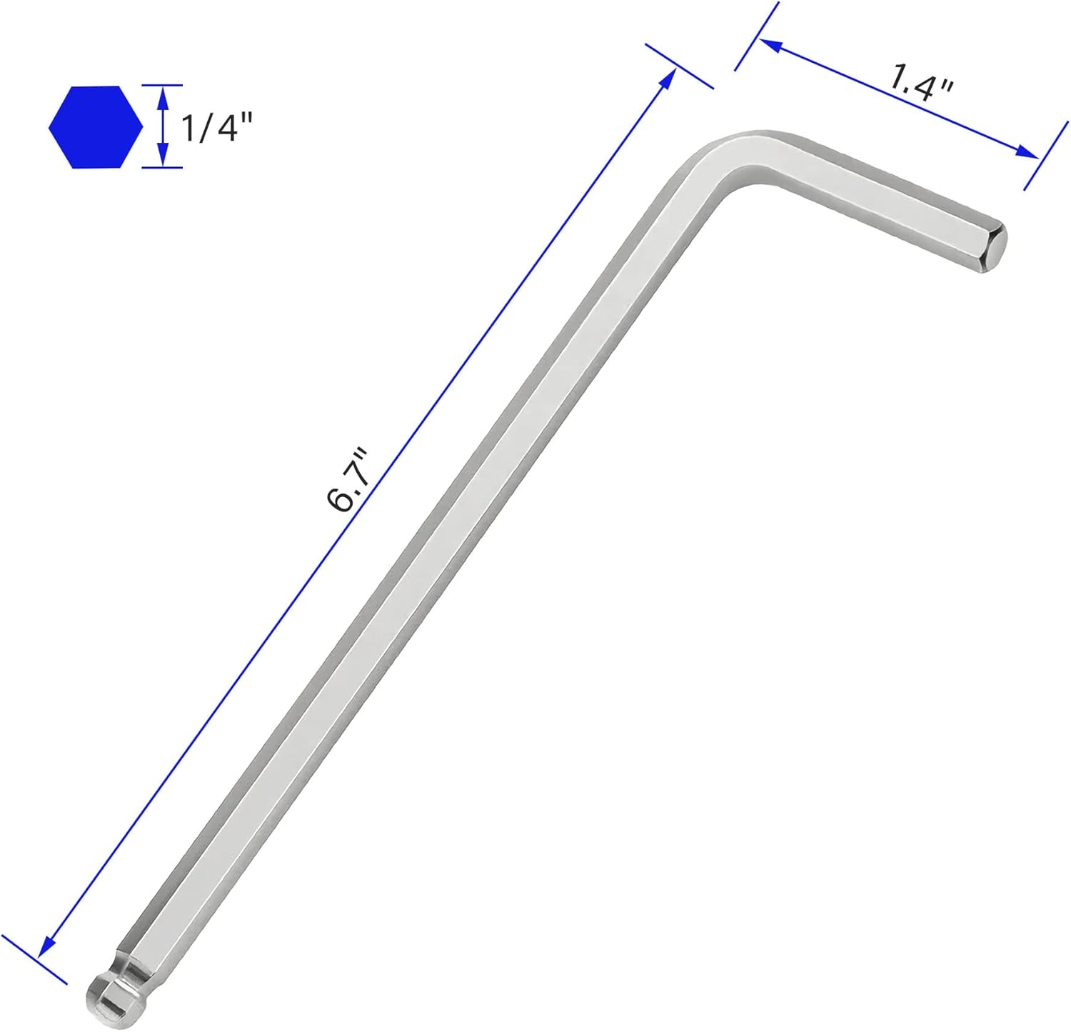 Llave Allen de llave hexagonal de extremo de bola de 14″, hexagonal interna SAE, llave inglesa en forma de L, herramienta de reparación de brazo