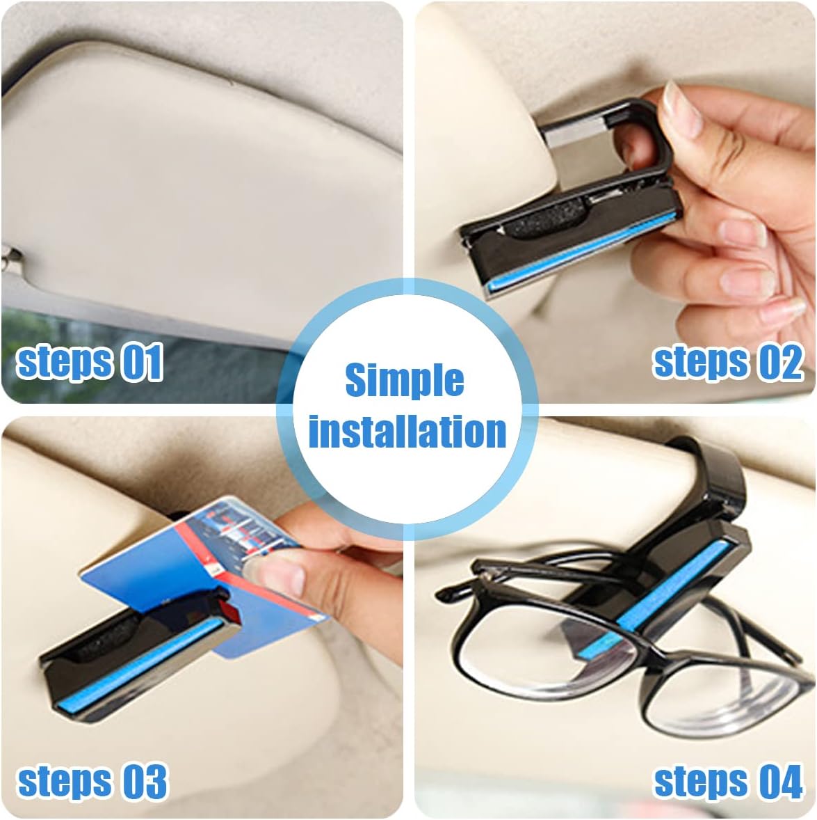 Soporte para lentes de sol para automóvil, clip brillante para colgar lentes de sol para hombres y mujeres, soporte multifuncional para anteojos con