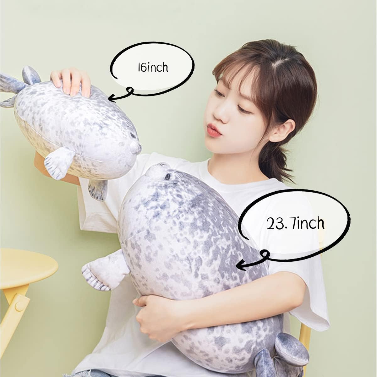 Almohada de felpa con bonito sello de 16 pulgadas juguete de peluche suave, peluche de sello de globo gordito para niños y niñas, decoración de