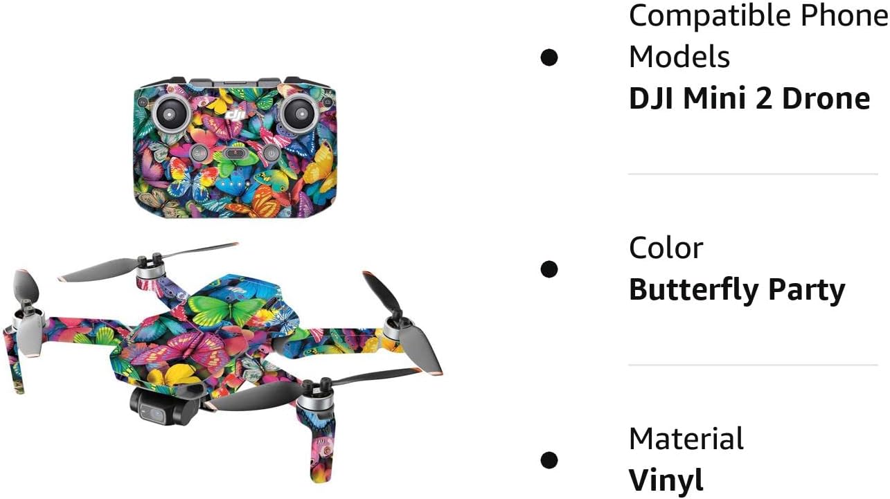 MightySkins – Compatible con DJI Mini 2 Dron portátil – Fiesta de mariposas  Funda protectora de vinilo duradera y única  Fácil de aplicar, quitar y