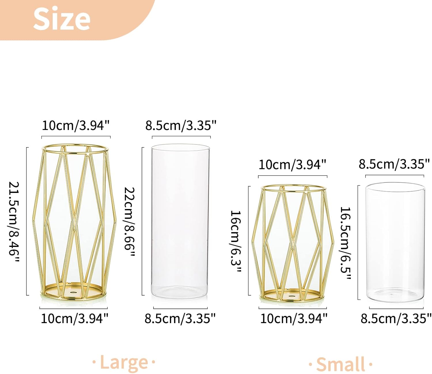 Nuptio Portavelas para velas de pilar, candelabros geométricos, jarrón dorado con cilindro de huracán de vidrio, doble uso para boda, fiesta de
