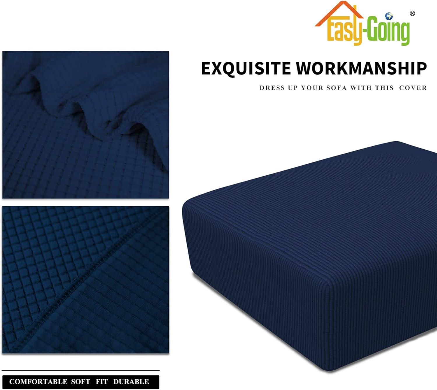 Easy-Going Funda otomana cuadrada elástica de 40 x 40 x 15 pulgadas, protector de muebles, funda rectangular suave con parte inferior elástica,