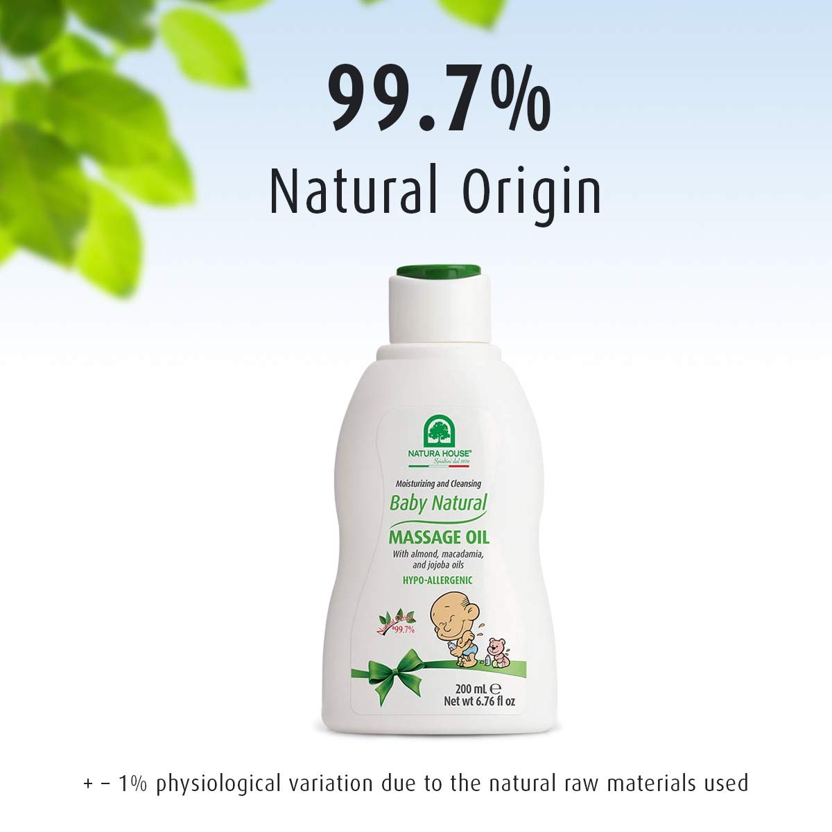 Natura House Aceite de masaje natural para bebés, ligero, aroma, aceite para bebés con aceites de almendras, macadamia y jojoba, 99.7% de origen