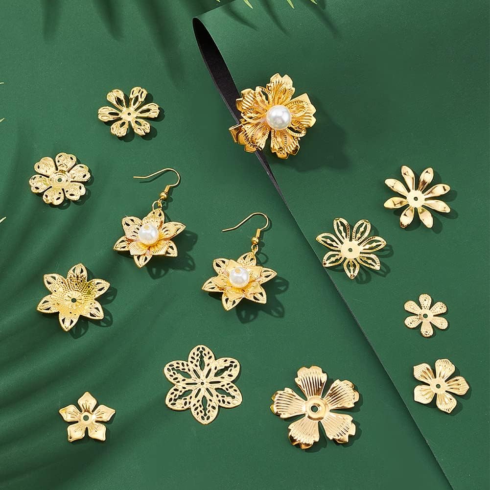 PandaHall – 200 tapas de cuentas de flores, 10 estilos de cuentas espaciadoras de filigrana, tapas de cuentas de metal para aretes de bricolaje,