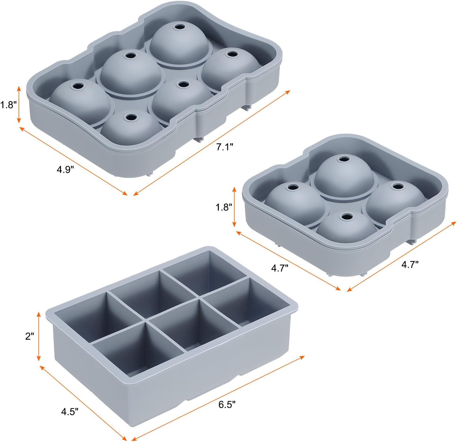 MECCANIXITY Bandeja para cubitos de hielo (juego de 3), máquina de bolas de hielo de esfera azul y bandeja cuadrada para cubitos de hielo para
