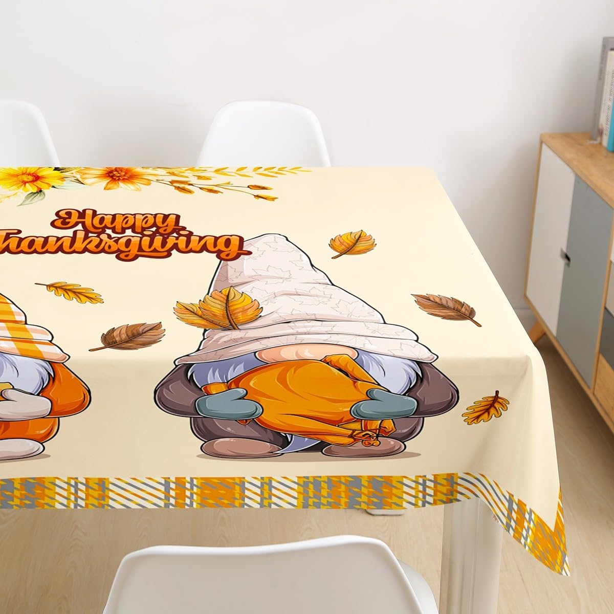 Manfei Manteles de gnomos de otoño con temática de cosecha de Acción de Gracias para niños y niñas, hojas de otoño, accesorios de mesa de girasol