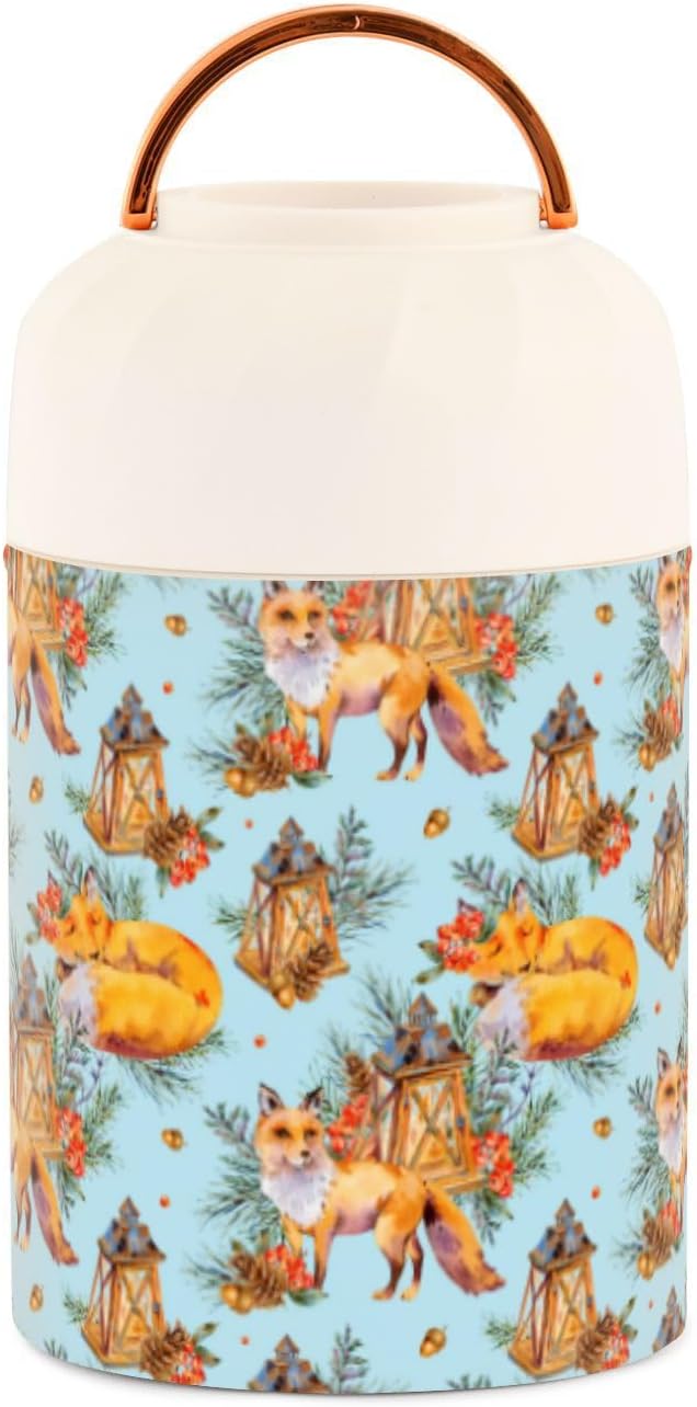 Watercolor Woodland Fox – Recipiente aislado para alimentos con cuchara de 17 onzas  16.9 fl oz, de acero inoxidable, a prueba de fugas, almuerzo