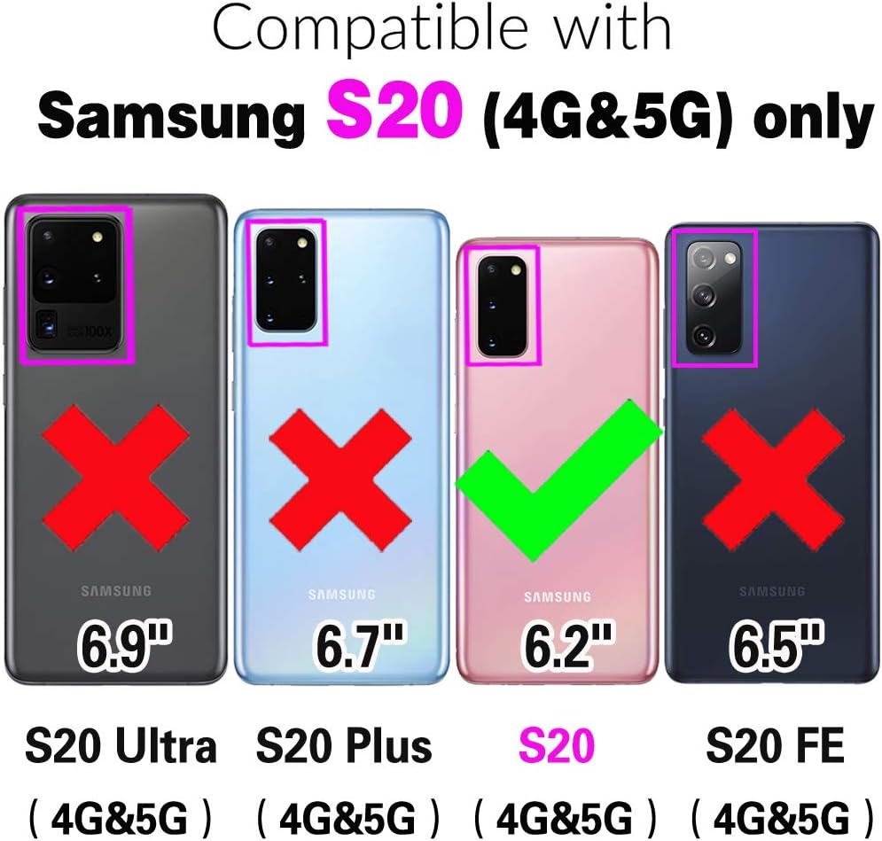 Asuwish Compatible con Samsung Galaxy S20 Glaxay S 20 5G UW 6.2 pulgadas Funda tipo cartera y protector de pantalla de vidrio templado de cuero con